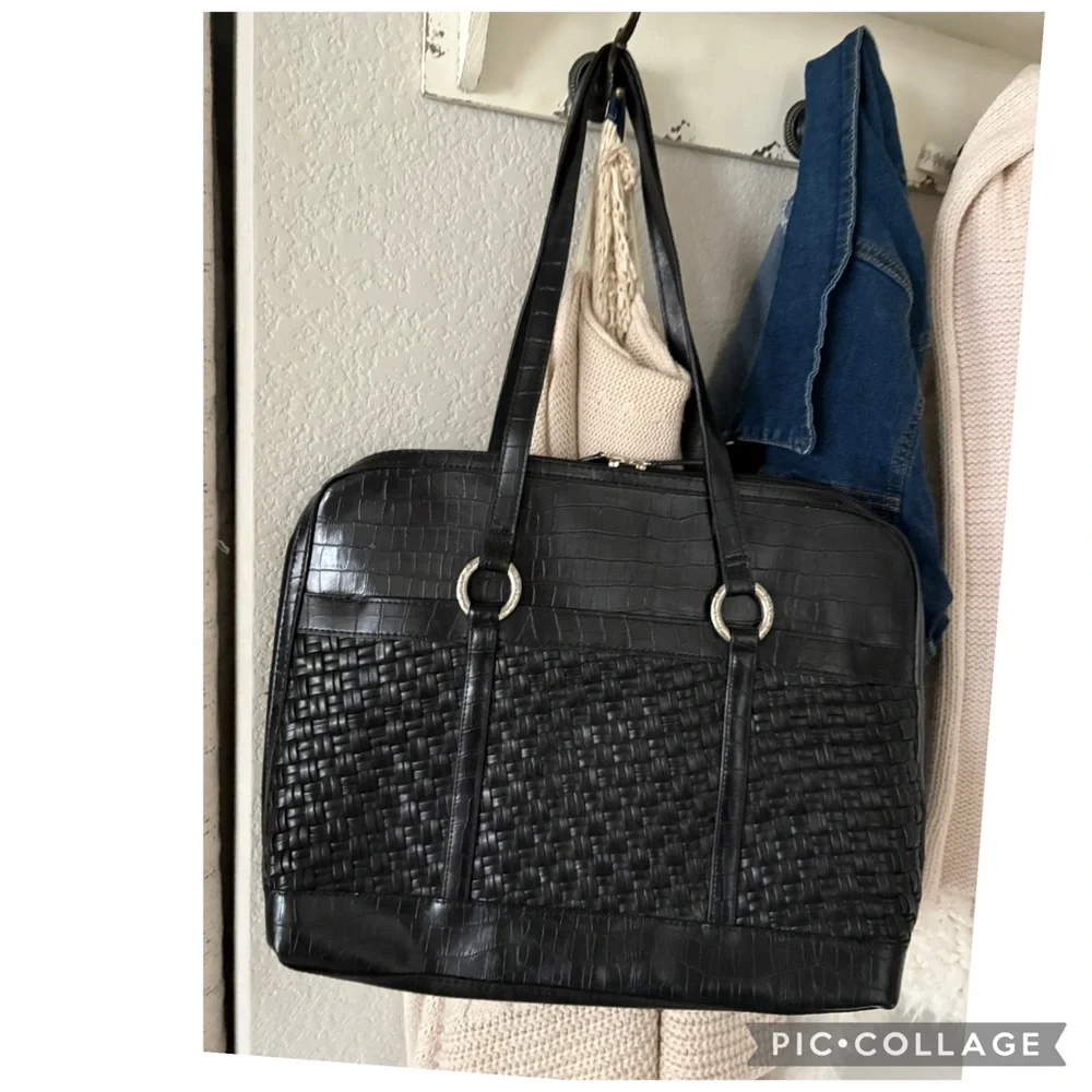Coldwater Creek Hampton Black Woven Laptop Work Tote Computer Bag
